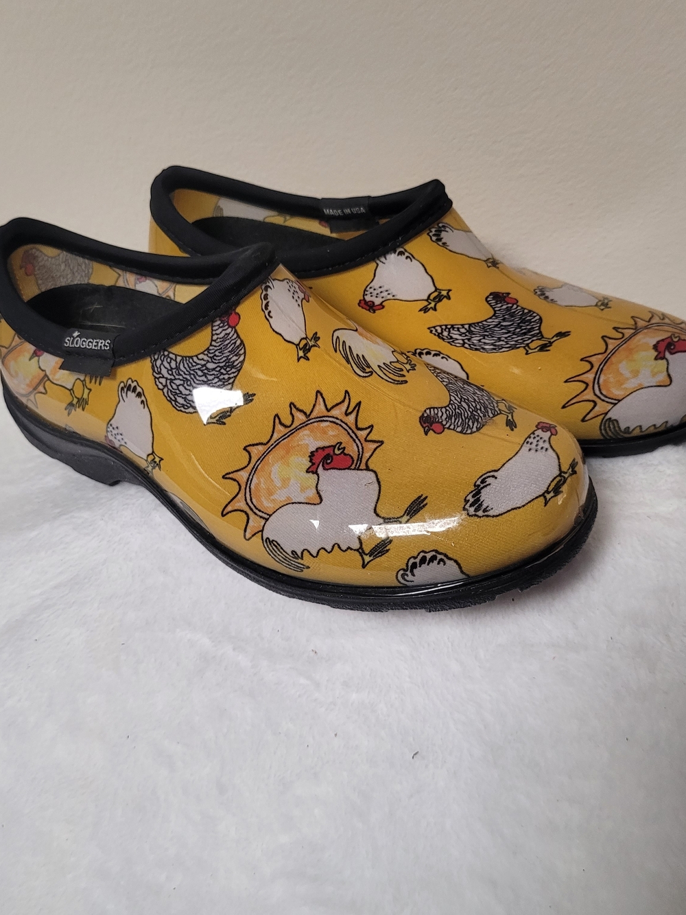 Sloggers Women's Waterproof Yellow Chicken and Sun Print Garden Shoes Size 7